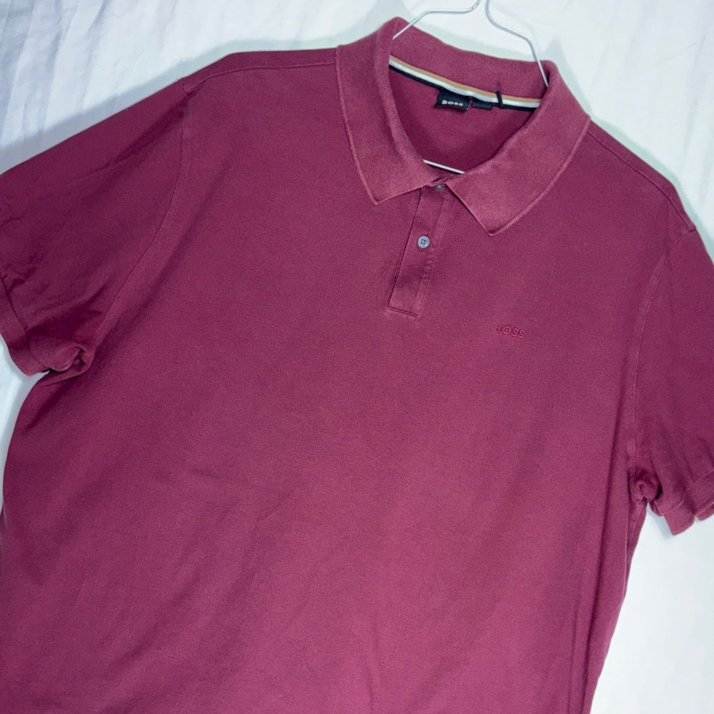 BOSS Mens Burgundy Short Sleeve Collared Polo Shirt Size 2XT Embroidered Logo